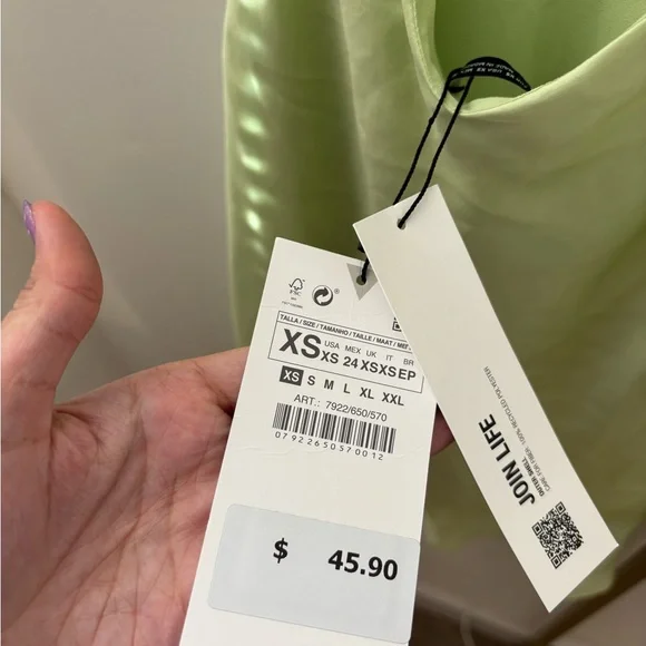 Zara Light Green Silk Mini Dress with Cutout - Picture 3 of 4